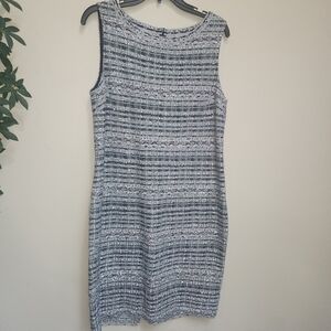 SALE St. John Blue and White Sleeveless Sheath Dress Scoop Neck 8